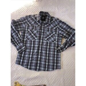 Resistol University Blue Plaid Western Pearl Snap Long Sleeve Shirt Men’s Sm